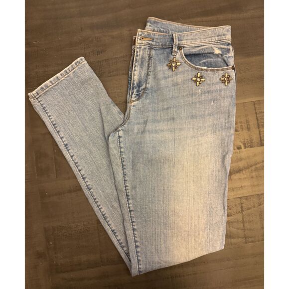 Loft Relaxed Skinny Rhinestone Pocket Detail Jeans Sz 8T - Picture 1 of 14